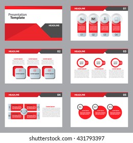 Red Presentation Template Infographic Elements Flat Design Set For Brochure Flyer Leaflet Marketing