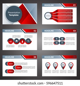 Red presentation templates Infographic elements flat design set for brochure flyer leaflet marketing