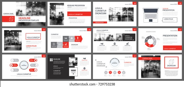 Modelos de apresentação em vermelho e elementos infográficos fundo. Use para relatório anual de negócios, flyer, marketing corporativo, folheto, publicidade, folheto, estilo moderno.