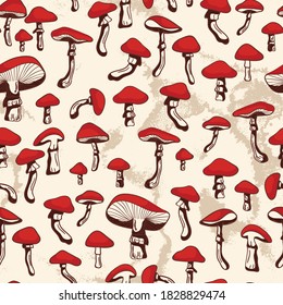 Red Pretty Mushrooms Vector Seamless Pattern