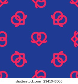 Red Pretzel icon isolated seamless pattern on blue background. German comfort food pastry. Oktoberfest festival.  Vector