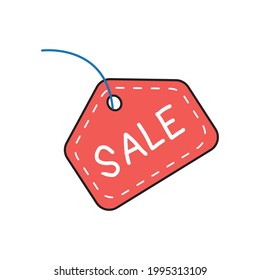 Red price discount sale label or offer tag isolated cartoon vector icon