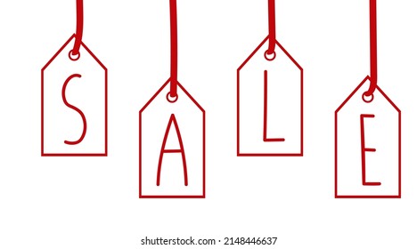 Red price labels with handwritten text. Sale concept
