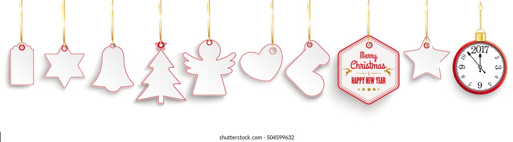 Red price stickers for christmas on the white background. Eps 10 vector file.