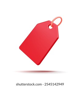 Red price tag, 3D. Realistic price tag icon for deals, offers, sales, and new items. Label. Marketing and sales of goods. Vector illustration.