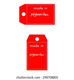 red price tag or label with white word Made in Afghanistan isolated on white background.