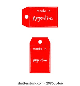 red price tag or label with white word Made in Argentina isolated on white background.