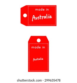 red price tag or label with white word Made in Australia isolated on white background.