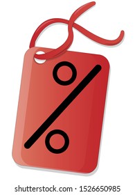 Red price tag with red ribbon on a white background.