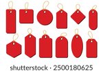 Red price tag set. Price tag collection. Blank cardboard price tags. Set of sale tags and labels. Vector illustration