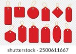 Red price tag set. Price tag collection. Blank cardboard price tags. Set of sale tags and labels. Vector illustration