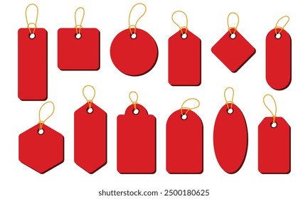 Red price tag set. Price tag collection. Blank cardboard price tags. Set of sale tags and labels. Vector illustration