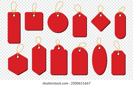 Red price tag set. Price tag collection. Blank cardboard price tags. Set of sale tags and labels. Vector illustration