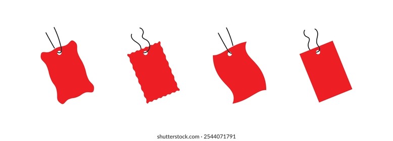 Red price tag set. Price tag collection. Blank cardboard price tags. Set of sale tags and labels. Vector illustration. Price tag icon. Eps 10.