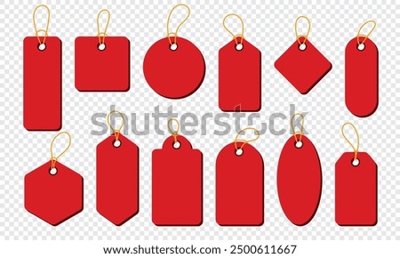 Red price tag set. Price tag collection. Blank cardboard price tags. Set of sale tags and labels. Vector illustration