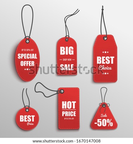 Red price tag set with special offer and best choice text template for big sale promotion. Isolated collection of shopping discount badges - vector illustration.