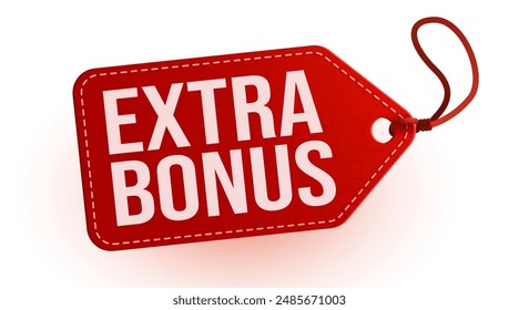 Red price tag and text Extra Bonus. Isolated graphic element. Vector illustration