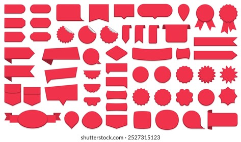 Red price tags collection, labels and ribbons, sale banners, vector eps10 illustration