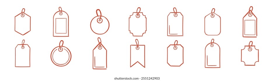 Red price tags collection. Labels and tags for sale. Price or label tags mockup template set.