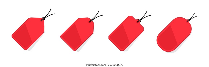 Red Price Tags with String Ties Vector Set