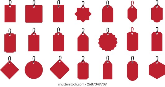 Red price tags in various geomertric shapes