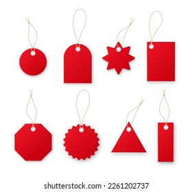 Colección vectorial de etiquetas de precio rojas. Oferta especial o etiqueta de descuento de compra. Etiqueta de papel de venta al por menor. Vector
