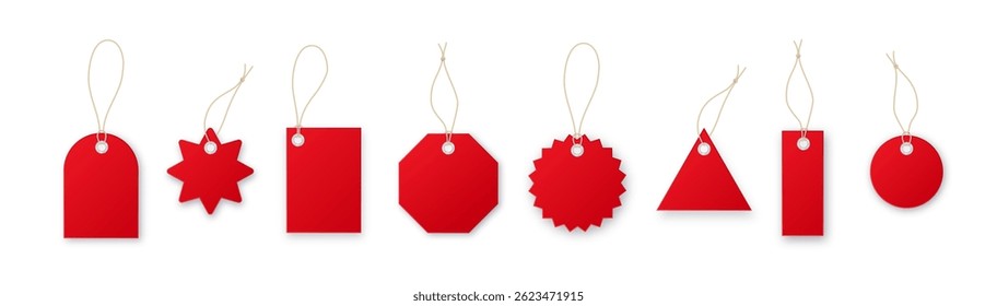 Red price tags vector collection. Special offer or shopping discount label. Retail paper sticker. Vector