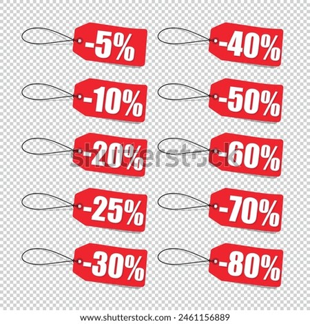 Red Pricetags Set - Vector Illustrations Isolated On Transparent Background