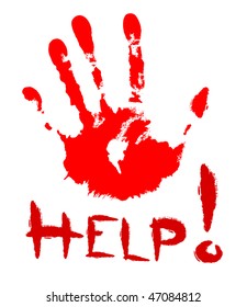 Red print of my hand on white background - help lettering