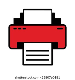 Red printer icon, home printer, icon for web design, easy editing and recolor, flat vector illustration