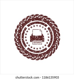 Red printer icon inside distress rubber grunge stamp