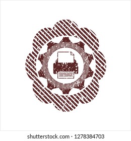Red printer icon inside distress rubber grunge stamp