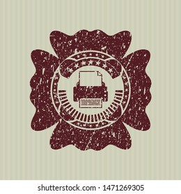 Red printer icon inside distress rubber seal