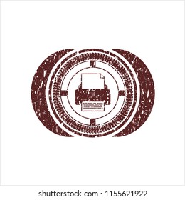 Red printer icon inside distressed grunge stamp