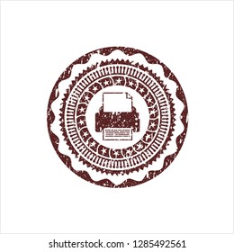 Red printer icon inside distressed grunge stamp