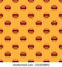 Red Printer icon isolated seamless pattern on brown background. Flat design. Vector Illustration