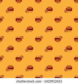 Red Printer with screwdriver and wrench icon isolated seamless pattern on brown background. Adjusting, service, setting, maintenance, repair, fixing.  Vector Illustration