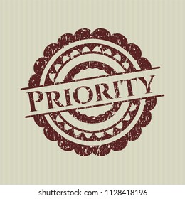 Red Priority rubber stamp with grunge texture