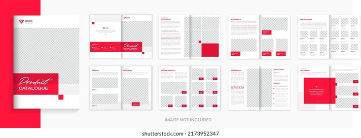 Red Product Catalog Design Template, Multipage Furniture Catalogue Design Vector