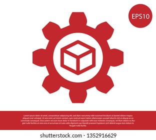 Red Product development icon isolated on white background. Gear and cube. Product development symbol design from Startup collection. Vector Illustration