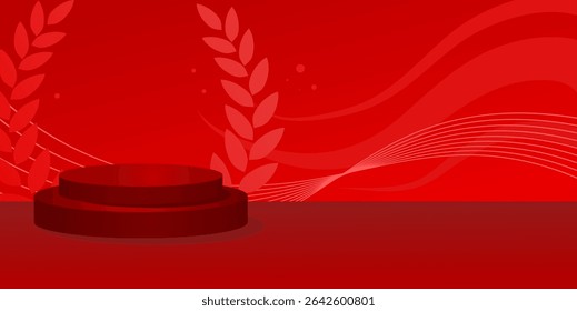 red product mockup scene with abstract background and laurel wreath – best product template banner – vector illustration