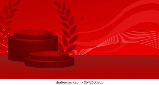 red product mockup scene with abstract background and laurel wreath – best product template banner – vector illustration
