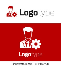 Red Profile settings icon isolated on white background. User setting icon. Profile Avatar with cogwheel. Account icon. Male person silhouette. Logo design template element. Vector Illustration