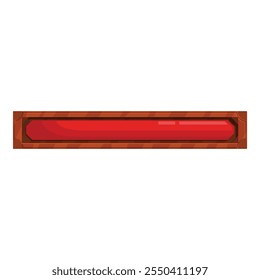 Red progress bar filling wooden frame for fantasy game ui element, isolated on white background