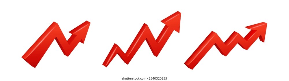 Red progress info graphic icon. Statistic growing sing. Economic red arrow symbol.