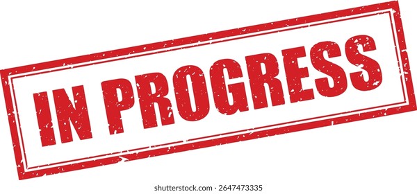 Red In Progress Rubber Stamp Word Text Written in Grunge Vector in Double Sharp Border, Vintage, Transparent Background