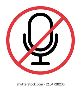 Red Prohibit Sign And Microphone Mute Icon. Vector.