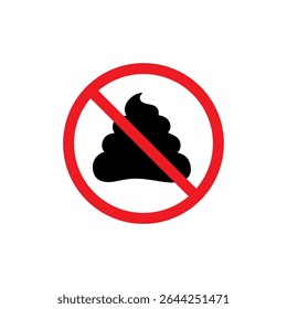 Red prohibited sign with no dog poo vector flat illustration design.