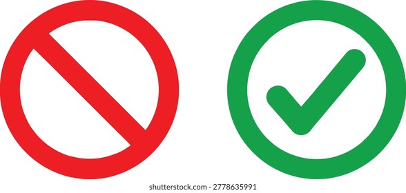 Red prohibited symbol and green check mark icon set for business approval or denial concepts Vector