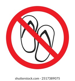 Red prohibited symbol with a pair of flip flops or thongs icon for banned footwear sign vector